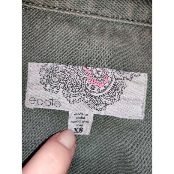 Anthro Ecote Women's XS Field Jacket Military Green Pockets Buttons Embroidered - Picture 3 of 12